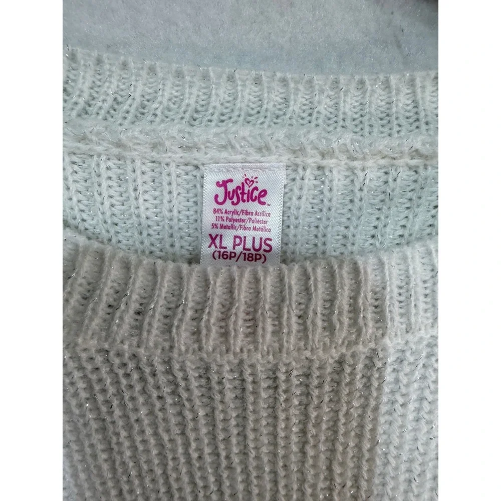 Justice Sweater Sequin Bow Crewneck Pullover Girls XL Plus White Holiday Party